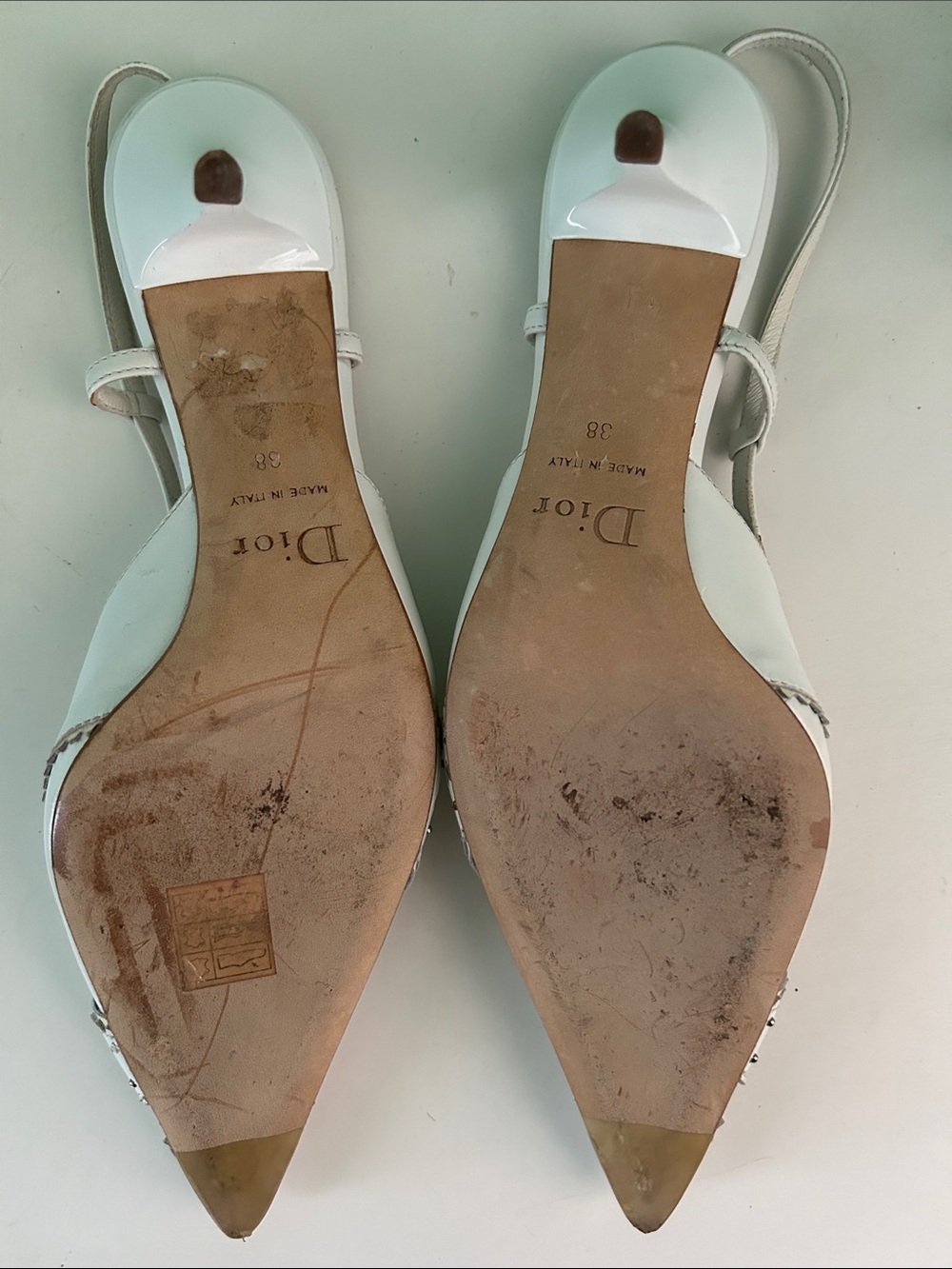 Dior White Pointed Slingback Pumps with Silver Buckle & Studs - Picture 2 of 4